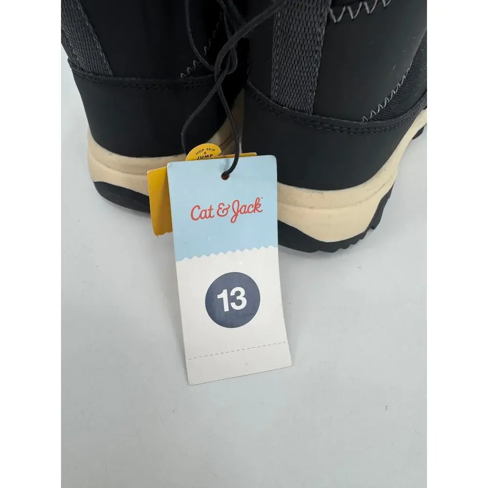 Cat & Jack Noah Boys Waterproof Hiker Winter Boots Black Snow Shoes Size 13 NWOB